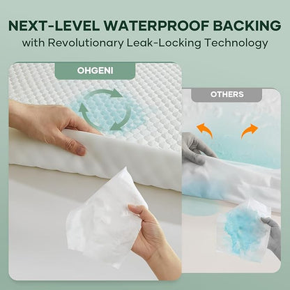 OhGeni 100% Waterproof Mattress Protector,Full Size Mattress Soft Pad,Pet Hair & Bedwetting Resistant,Cooling Breathable Fitted Sheets,Washable Bed Cover,Non-Slip Deep Pocket,Noiseless for Guest Rooms