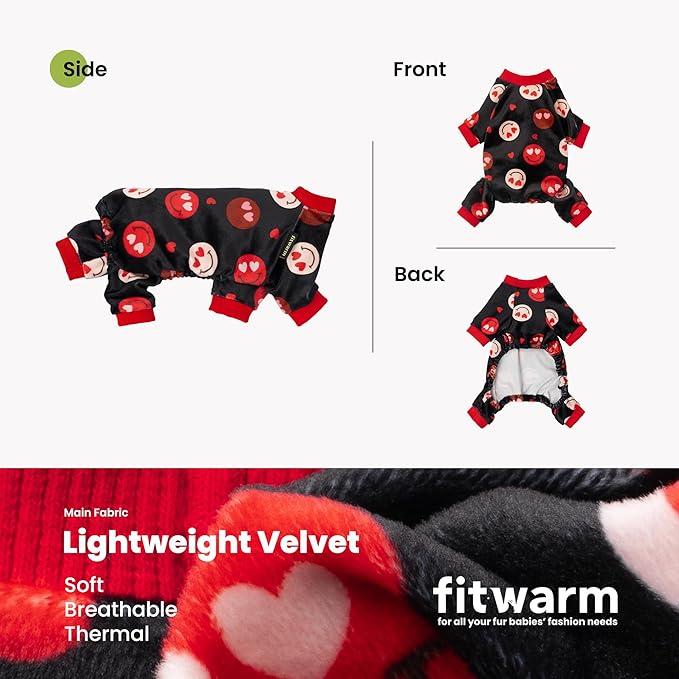 Fitwarm Hearts Eyes Smily Face Dog Pajamas, Cozy Valentines Outfit for Small Dogs Boy Girl, Festive Pet Clothes, Black, Red, XXL