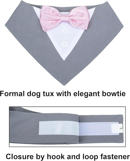 ADOGGYGO Formal Dog Tuxedo Wedding Pet Bandana Collar with Bowtie, Adjustable Birthday Wedding Formal Tux Costumes for Small Dogs Pets (S, Grey)
