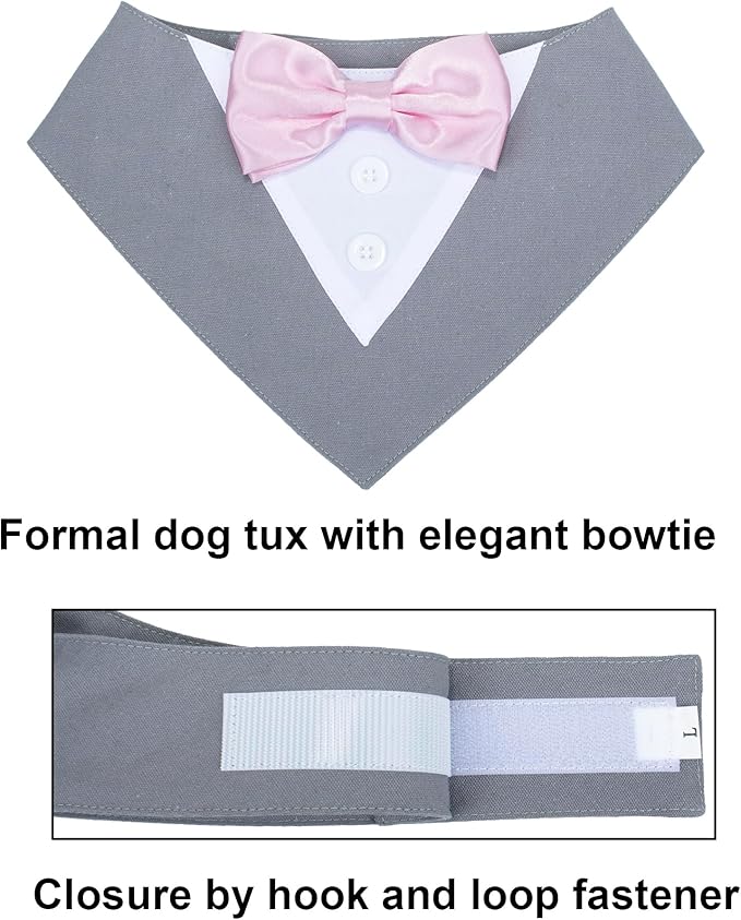 ADOGGYGO Formal Dog Tuxedo Wedding Pet Bandana Collar with Bowtie, Adjustable Birthday Wedding Formal Tux Costumes for X-Small Pets (XS, Grey)
