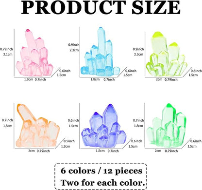 MIUPOO Glow Crystal,Betta Stones,Glow in The Dark Crystal,Bonsai Decor,Chips Stone Small Decorative,Fish Tank Decor,6 Colors,12 Pieces.