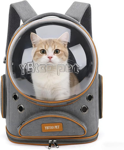 Cat Backpack Carrier, Breathable Cat Carrier Large Space Bubble Pet Backpack for Small Dog and Large cat up to 18lbs, Transparent & Foldable Pet Carrier for Travel Hiking (Grey)
