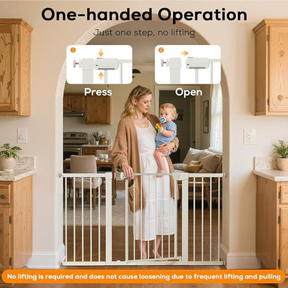 29.5-54.2" Magnetic Baby Gate for Stairs, Baby Safety Essentials, Auto Close Gate for Doorways, Easy Install Pressure Mounted Dog Gate Indoor, Pet Gates for Dogs, White