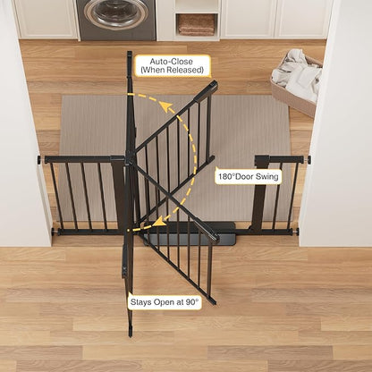 Cumbor 36" Extra Tall Baby Gate for Stairs, 29.7-48" Wide Dog Gates for Doorways, Auto Close Safety Gate for Babies and Pets, Easy Install, Pressure Mounted, Fits Doorways, Stairs, Entryways, Black