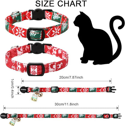 Cat Collar,2 Pack Cat Collars Breakaway with Bell, DOGWONG Safety Buckle Red Christmas Cat Collar for Girl Boy Cats and Small Dogs，Adjustable 7-12 Inch,Pet Supplies Accessories