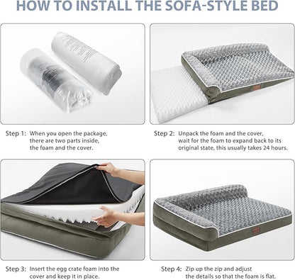 BFPETHOME Orthopedic Dog Beds for Large Dogs-Waterproof Sofa Pet Bed with Removable Washable Cover, Big Dog Bed with Waterproof Lining and Nonskid Bottom,Pet Bed for Large Dogs