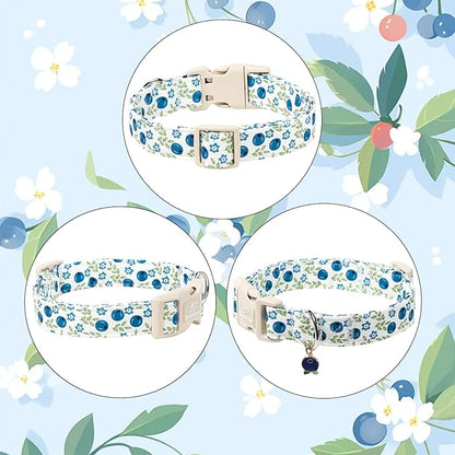 Spring/Summer Dog Collar for Large Dogs - Fresh Blueberry Girl Boy Dog Collars, Soft Lightweight Puppy Collar, Breathable Adjustable Male Female Fruit Floral Dogs Collars L