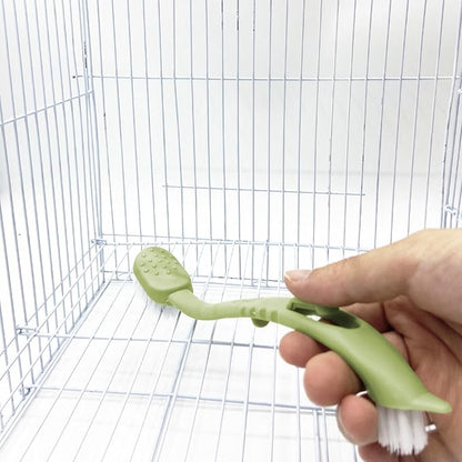 Bird Cage Cleaning Brush,Two Brush Heads,Long-Handled Tool for Cleaning Parrot Cages, Kennels, and Perches,Removes Poop and Keeps Bird Cages Fresh,Essential Bird Cage Accessory