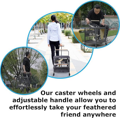 Travel Bird Cage, Easy to Wheel or Carry. Castor Wheels Included