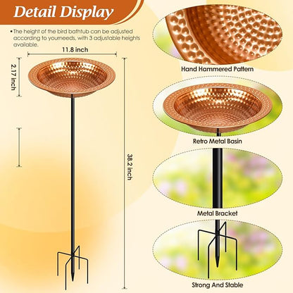 Metal Bird Bath Stand for Outdoors Garden, Bird Baths Birdbaths Bowl with Stake, Hand-Hammered Standing Birdbath, 5-Prong Base (Standing Bird Bath)