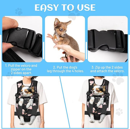 Petmolico Pet Dog Carrier Backpack, Adjustable Dog Legs-Out Front Backpack, Hands-Free Cat Pup Front Carrier Travel Bag, Easy-fit for Traveling Hiking for Small Medium Dogs, XL, Pink Rose