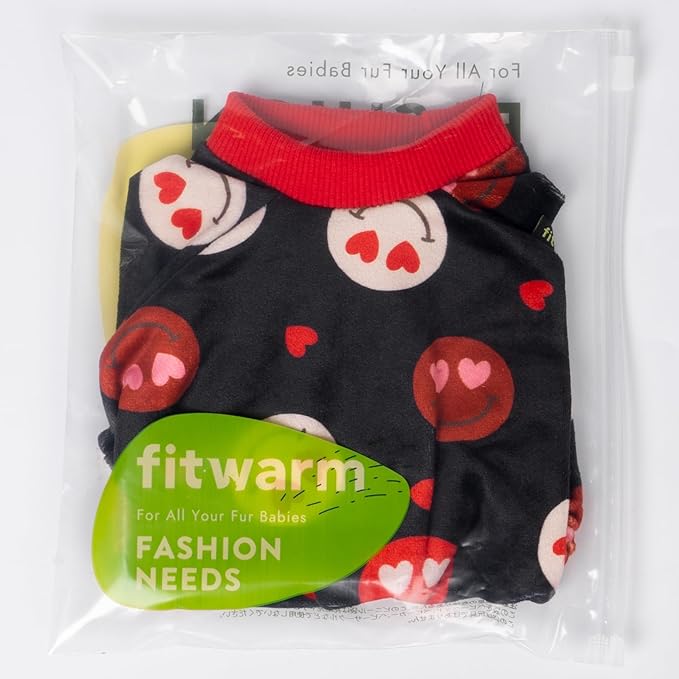 Fitwarm Hearts Eyes Smily Face Dog Pajamas, Cozy Valentines Outfit for Small Dogs Boy Girl, Festive Pet Clothes, Black, Red, XXL