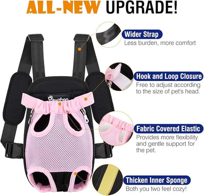 Pawaboo Adjustable Carrier Backpack for Dog Cat, Pet Front Dog Carrier Purses Cat Travel Bag, Legs Out, Easy-Fit for Traveling Hiking for Small Dogs Cats Puppies, M, Pink