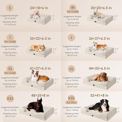 EHEYCIGA Orthopedic XL Dog Beds, Waterproof Memory Foam Dog Bed for Extra Large Dogs, Non-Slip Bottom and Egg-Crate Foam Big Pet Couch Bed with Washable Removable Cover, Beige
