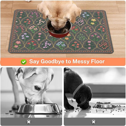Absorbent Pet Dog Bowl Mat for Food and Water, Pet Cat Food Feeding Mat with Non Slip Rubber Backing, Dog Food Mats for Floors Waterproof, 24"x32"