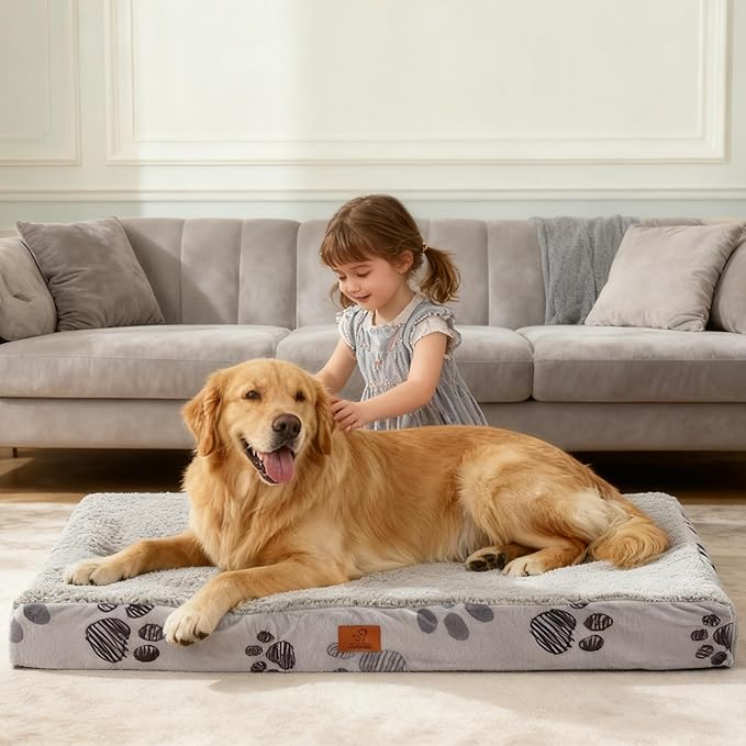 Waterproof Orthopedic Dog Bed for Large Medium Sized Dogs 35x22 Inch - Egg Crate Foam Pet Crate Bed with Removable Washable Cover, Plush Top Anti-Slip Bed Mat, Chocolate