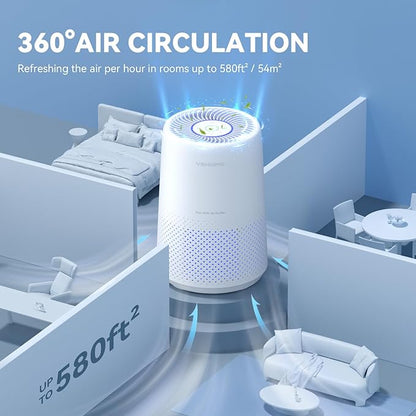 Air Purifiers for Bedroom, H13 HEPA Air Purifiers - Covers Up to 1074 ft² - 24dB Ultra-Quiet Sleep Mode, 360° Outlet Air Cleaner, Perfect for Home, Pets (White)