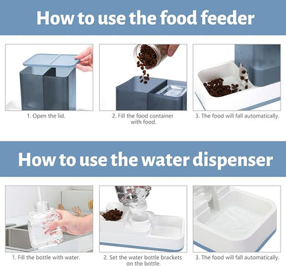 Yummy Sam Automatic Small Pet Feeder and Water Dispenser, 2 in 1 Gravity Cat Auto Pet Feeder and Waterer Set Feeder Dish for Small Medium Pets Dog Puppy Kitten (Blue)
