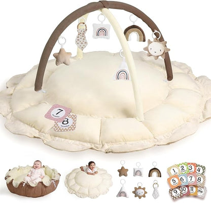 Little Dove 5-in-1 Convertible Baby Play Gym with 6 Toys, Tummy Time Mat for Sensory Development, Baby Activity Center for Newborn & Toddler, Ball Pit, Soft Pet Mat, No Ball Included Brown