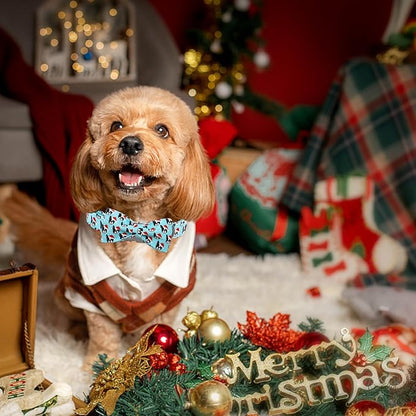 Dog Collar, Christmas Dog Collar Plaid Pet Collar Bow Holiday Bows Girl Boy Puppy Collar Adjustable Pet Collar for Large Dogs