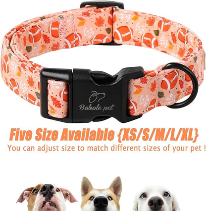 Fall Dog Collar, Cute Football Pattern Puppy Collar, Orange Adjustable Cotton Holiday Tanksgiving Dog Collars for Small Medium Large Boy&Girl Dogs XS