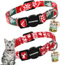 Cat Collar,2 Pack Cat Collars Breakaway with Bell, DOGWONG Safety Buckle Red Christmas Cat Collar for Girl Boy Cats and Small Dogs，Adjustable 7-12 Inch,Pet Supplies Accessories