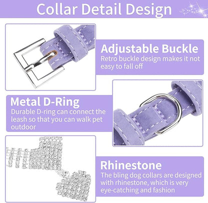 EXPAWLORER Cute Dog Necklace - Rhinestone Dog Collar, Soft Velvet Collar for Girl Boy Cats Dogs, Sparkling Pet Neck Decoration, Adjustable Pet Collar for Puppies Cats Small Medium Dogs, Purple M