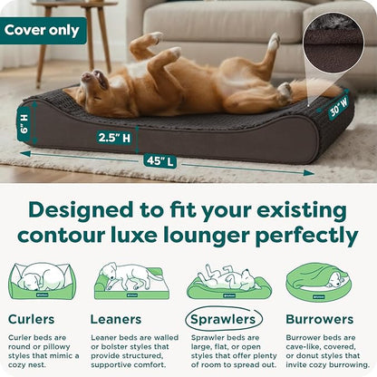 FurHaven Replacement Dog Bed Cover, Contour Luxe Lounger Design, Soft & Breathable Fabric for Cozy Comfort, Machine Washable, Jumbo XL, Ultra Plush Faux Fur & Suede, Chocolate
