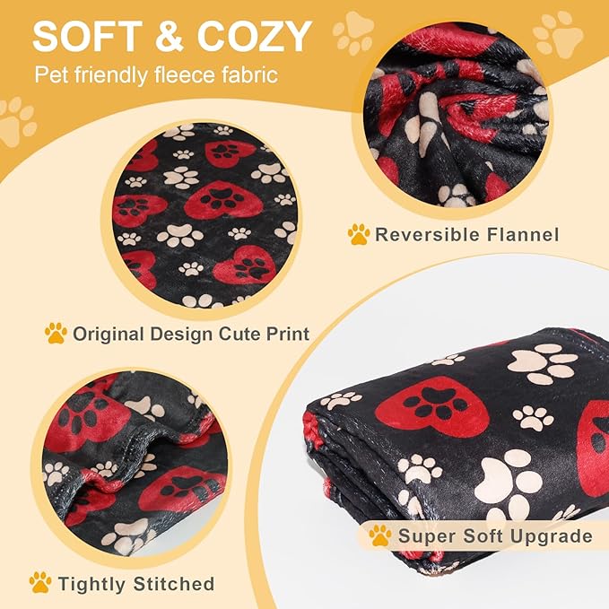 Dog Blankets for Large Dogs, 80"x60" Blanket Washable, Fuzzy Soft Pet Mat Throw Cover for Kennel Crate Bed, Cute Paw Pattern, Cat Blanket, Gifts Medium Small Pet Essentials, Black Red
