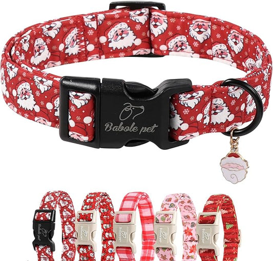Christmas Dog Collar - Cute Red Santa Christmas Puppy Collar with Safety Buckle, Soft Adjustable Holiday Dog Collars for Small Medium Large Dogs XL