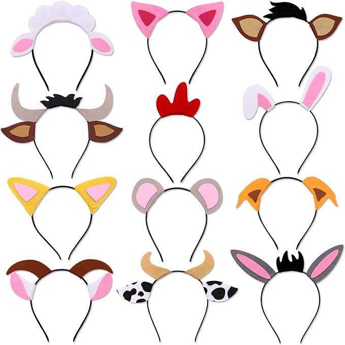 CiyvoLyeen Puppy Dog, Farm Animals Ear Headbands, for Birthday Party Decoration, Zoo Farmhouse Birthday Party Favors Supplies
