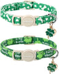 Lionet Paws 2pcs Pack St. Patrick Cotton Cat Collar,Breakaway Buckle with Clover and Bone Stick Cute Adjustable Green Cat Kitten Collar,Ideal for Girl Cats Boy Cats