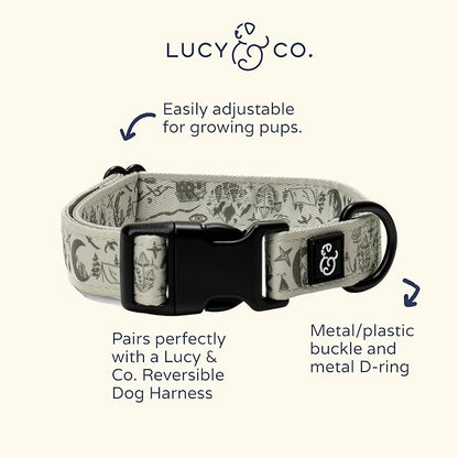 Lucy & Co. Dog Collar - Durable Lightweight Designer Collar for Pets - Adjustable Metal Safety Buckel. - Green Outdoor Plaid - Large