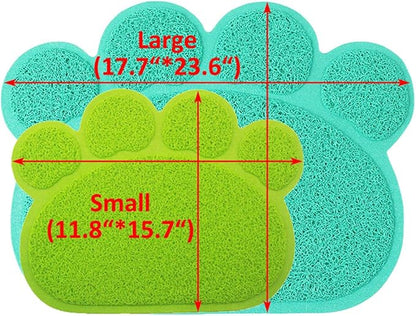 PVC Pet Dog Cat Puppy Kitten Dish Bowl Food Water Feeding Placemat, Non-Slip Cat Litter Mat Paw Shape, Blue Large