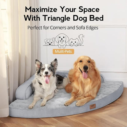 Large Dog Bed - XL Orthopedic Egg-Crate Memory Foam Dog Beds with Removable Washable Cover, Waterproof Pet Beds with Non-Slip Bottom, Grey