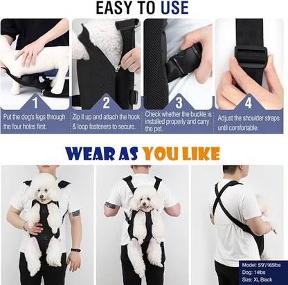 Pawaboo Pet Carrier Backpack, Adjustable Pet Front Cat Dog Carrier Backpack Purse Travel Bag, Legs Out, Easy-Fit for Traveling Hiking for Small Medium Dogs Cats Puppies, XL, Black & Purple Daisy
