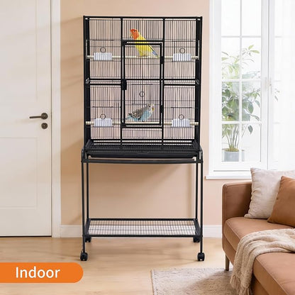 Large Bird Cage,62.6" H Big Bird Cage with Stand for Parakeets Parrots Conures Lovebird Cockatiel Black