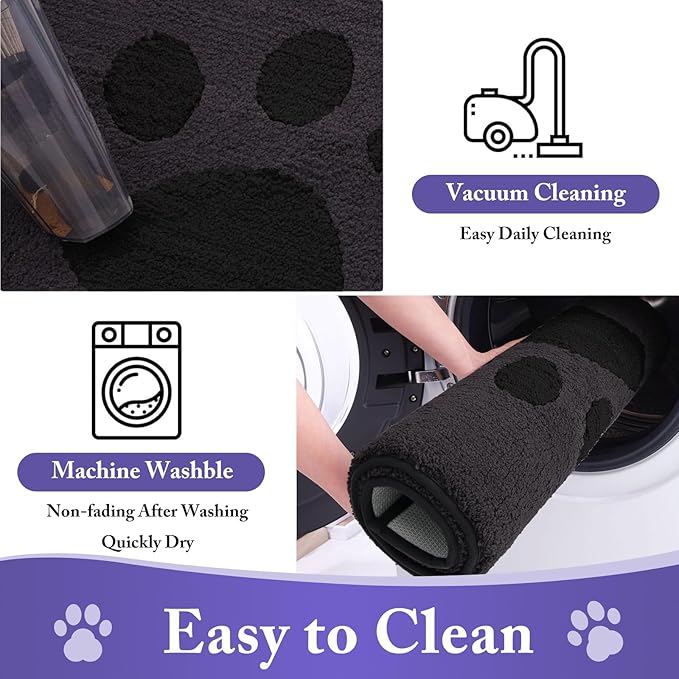Buganda Dog Door Mat for Muddy Paws, Absorbent Dirt Trapper Non Slip Indoor Doormats, Washable Low-Profile Mat for Mud Dogs, Entryway Carpet for Inside Floor (59x35 Inches, Black)