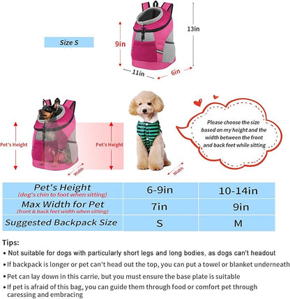 Dog Backpack Carrier, Front Chest Carrier for Cat Small Dogs, Pet Carrying Bag for Travel Hiking Cycling Outdoor Rose S (Suggested Pet Height 7-10 in, 2-6 lbs)