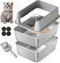 Stainless Steel Sifting Litter Box for Pine Pellets, Sifting Cat Litter Box with Sifter, High Side for Small Cats, Anti-Leakage, Odor Control, Includes Scooper, 17.7" x 13.8" x 11"