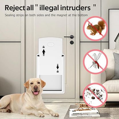 [MAVRICTECH] Large Dog Door for Door，Dog Door for Exterior Door Stainless Steel Frame, Magnetic Double Flap, Easy Install, Closing Panel, Secure, Fits Pets Up to 110lb, Weatherproof, White