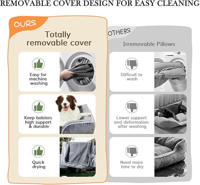 Comfort Expression Orthopedic Dog Bed for Large Dogs 36x27 Inch, Waterproof Egg Crate Foam Large Pet Bed with Removable Bolsters, Dog Couch with Washable Cover & Non-Slip Bottom, Light Brown