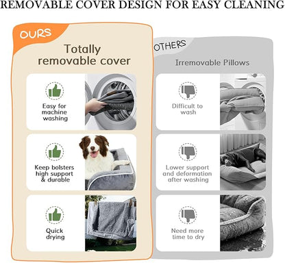 Comfort Expression Orthopedic Dog Bed for Extra Large Dogs 42x30 Inch, Waterproof Egg Crate Foam XL Pet Bed with Removable Bolsters, Dog Couch with Washable Cover & Non-Slip Bottom, Navy Blue