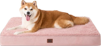 EHEYCIGA Orthopedic Dog Beds for Large Dogs with Removable Washable Cover, Pink, 36x27
