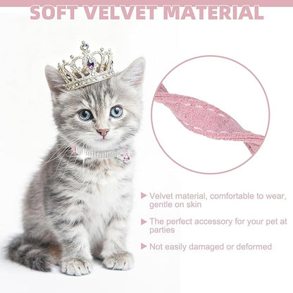 EXPAWLORER Soft Velvet Safe Cat Collars for Girl Cats -2 Pack Rhinestones Bling Diamante Adjustable Collars Breakaway- Chirstmas Cat Clollar Gifts with Bells for Boy Cats Kitty and Small Dogs