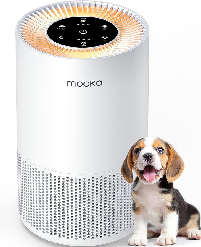 Air Purifiers for Home Large Rooms up to 1200ft², MOOKA H13 True HEPA Air Purifier for Bedroom Pets with Fragrance Sponge, Timer, Air Filter Cleaner for Smoke, Odor, Dander, Pollen (White)