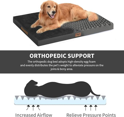 Large Comfy Washable Dog Bed, Orthopedic Egg Crate Foam Dog Crate Mat for Large Dogs with Removable Cover, 41x27 Inch, Black