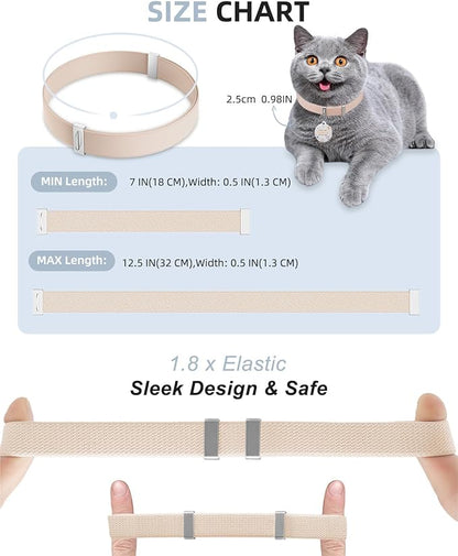 Cat Collar with Bell, Stretch Elastic Quick Release, Non Breakaway Lightweight Kitten Collar for Girl Boy Cats, Pet Supplies,Gifts,Accessories, Khaki