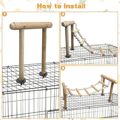 PINVNBY 3PCS Bird Ladder Bridge, Natural Wood Climbing Ladders Flexible Parrot Swing Toys for Parakeets, Cockatiels, Lovebirds, Amazon Parrots, Conures (11 x 6.3 x 6.7 inches)