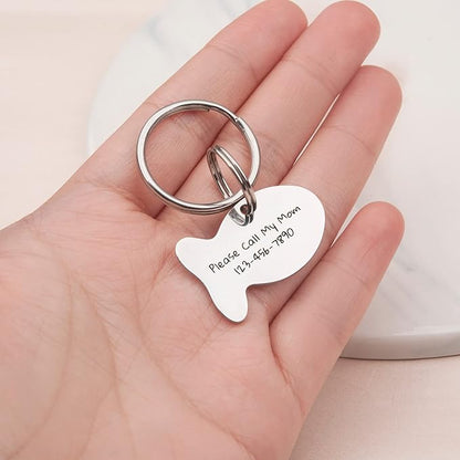 Anavia Small Size Dog Cat ID Tags, Small/XS Personalized Color Plated Stainless Steel Puppy Kitten Name Tags, Customized Engraved Nameplate Pet Collar Tag (Silver, Fish)
